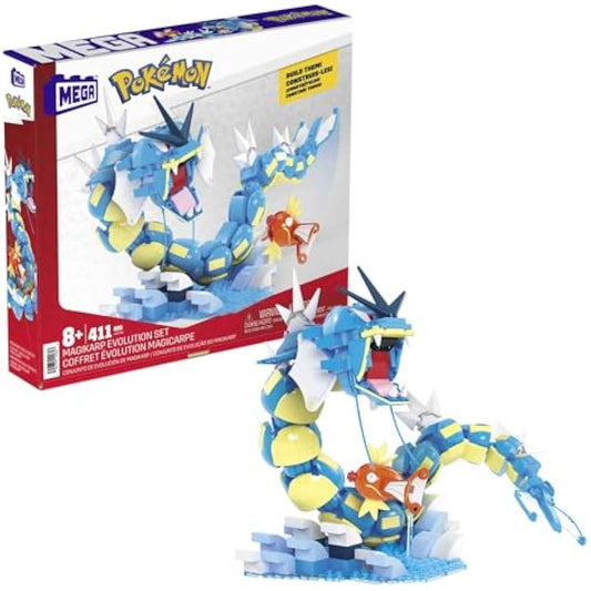 MEGA Pokémon Action Figure Building Toys Set for Kids, Magikarp Evolution Set with 411 Pieces, Buildable and Poseable Gyarados, 20 inches, HNT95