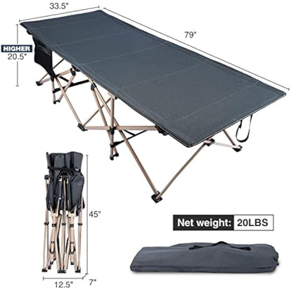 REDCAMP XXL Oversized Camp Bed for adults 500lbs, 33" Extra Wide Heavy Duty Sturdy Folding Camping Bed Portable, Stronge Thicker Tubes Sleeping Cot Outdoor Travel Office,Dark Gray