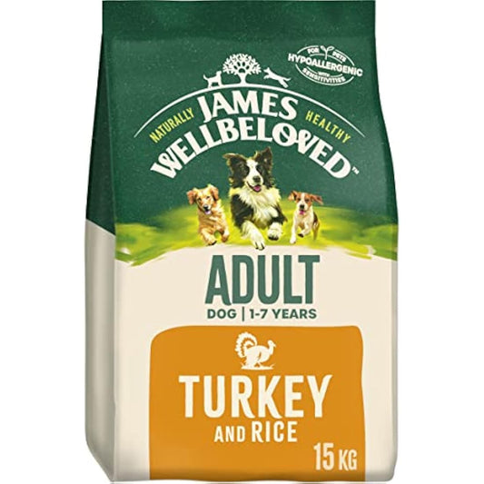 JAMES WELLBELOVED - Hypoallergenic Adult Dry Dog Food - 15 kg - Turkey & Rice - Bulk Dog Food Pack