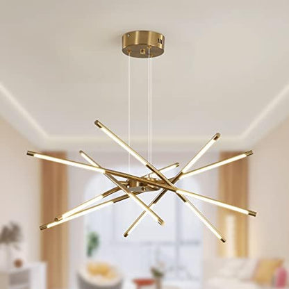 Modern LED Sputnik Chandelier,Black/Gold Industrial Pendant Light Fixture,Indoor Hanging Ceiling Lighting with 12 Heads for Living Room,Dining Room,Kitchen,Bedroom