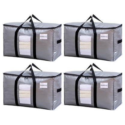 TAILI Moving Bags Silver Heavy Duty Extra Large 4 Pack Storage Bags with zips,Clear Window & Reinforced Handles, Waterproof storage for Clothes,