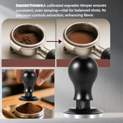 54mm Tamper and Coffee Distributor Set, Espresso Coffe Tamper 54mm with Spring Loaded and Base, Coffee Leveler for Coffee Machine Accessories Barista with Coffee Cleaning Brush (53mm)