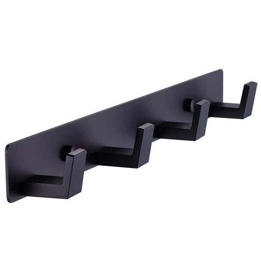 BOOKARROW 4 Matte Black Bathroom Towel Hooks - Wall Mount Screw Fixed Door Hook - Heavy Duty Coat Hanger - Stainless Steel Robe Rack in Bedroom or