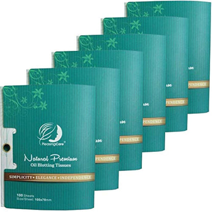 PleasingCare Oil Absorbing Facial Blotting Sheets for Oily Skin, 100 Count, Pack of 6 - Natural Bamboo Charcoal Handy Face Blotting Paper for Both Women and Men Use