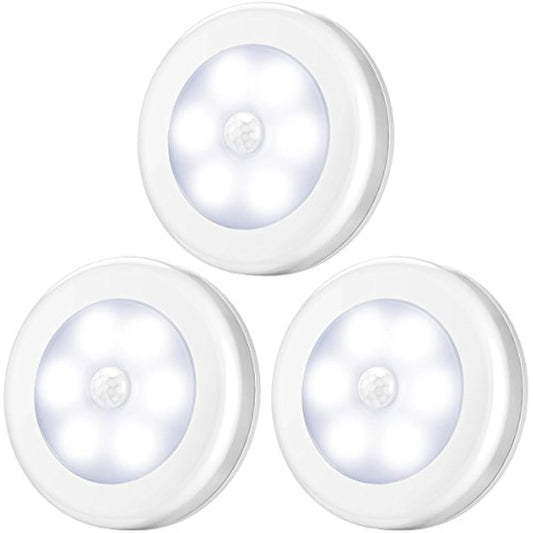 AMIR Motion Sensor Light, 3 Pack Stick-On Cabinet Night Light, Battery Powered Stair Lights with Adhesive Pads, Under Cabinet Lights for Wardrobe, Cupboard, Closet, Hallway, Kitchen, Stairs, White