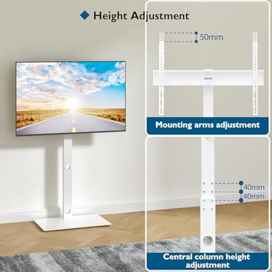 BONTEC TV Floor Stand for 30-70 inch LED LCD OLED Plasma Flat Curved TVs, Height Adjustable Tall TV Stand with Brackets up to 40kg, Max VESA 600x400mm White