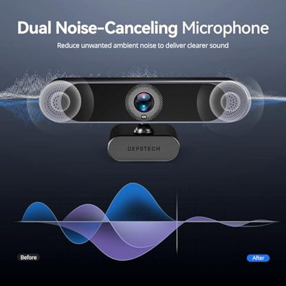 DEPSTECH 4K Webcam, Ultra HD 1/2.55'' Sony Sensor, 3x Digital Zoom, Dual Noise-Canceling Microphones, Remote Control, Auto Focus, Streaming Camera Webcam for PC, Laptop, Video Call, Zoom, Skype, Teams