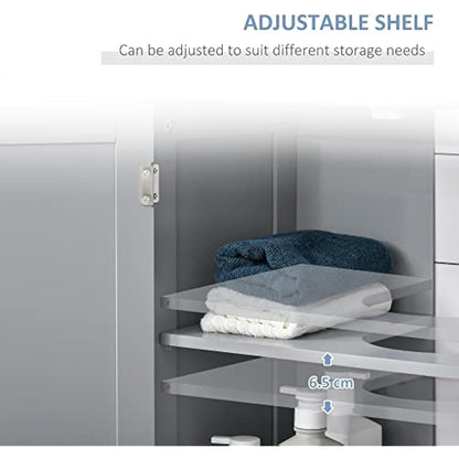 kleankin 60x60cm Under-Sink Storage Cabinet w/Adjustable Shelf Handles Drain Hole Bathroom Cabinet Space Saver Organizer Grey
