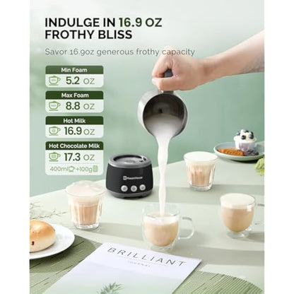 Maestri House Milk Frother, 4-in-1 Electric Milk Steamer and Frother, 500mL 600W Smart Touch Control Hot and Cold Foam Maker, Memory Function for Latte, Cappuccinos, Warm Milk, BasicFro 500