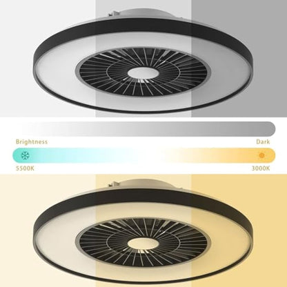BKZO Smart LED Ceiling Light with Fan, Ceiling Fan Lights Stepless Wind Speed Adjustment, Stepless Dimming Light, Modern Fan Lighting, 3000-5500K, Black Frame