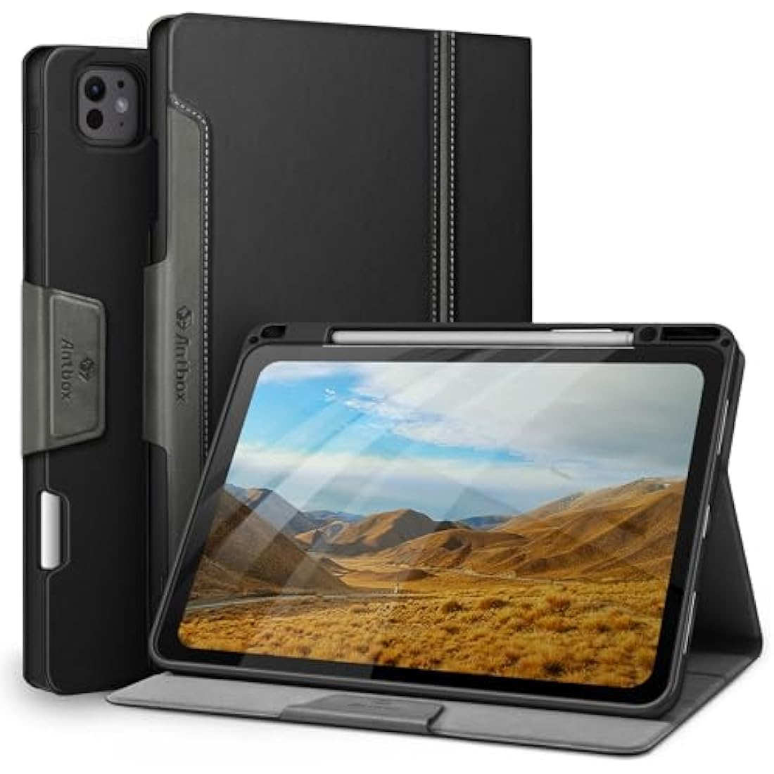 Antbox Case for iPad Pro 13 inch Case (M4) 2024 with Built-in Pencil Holder Supports Pencil Pro and Pencil (USB-C) Auto Sleep/Wake Function PU Leather Cover for iPad Pro 13'' (Black)