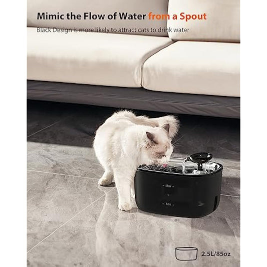 Stouchi Cat Water Fountain, 2.5L Ultra Quiet LED Light BPA Free with 2 Activated Carbon Filters,Dog Water Fountain Transparent Water Tank