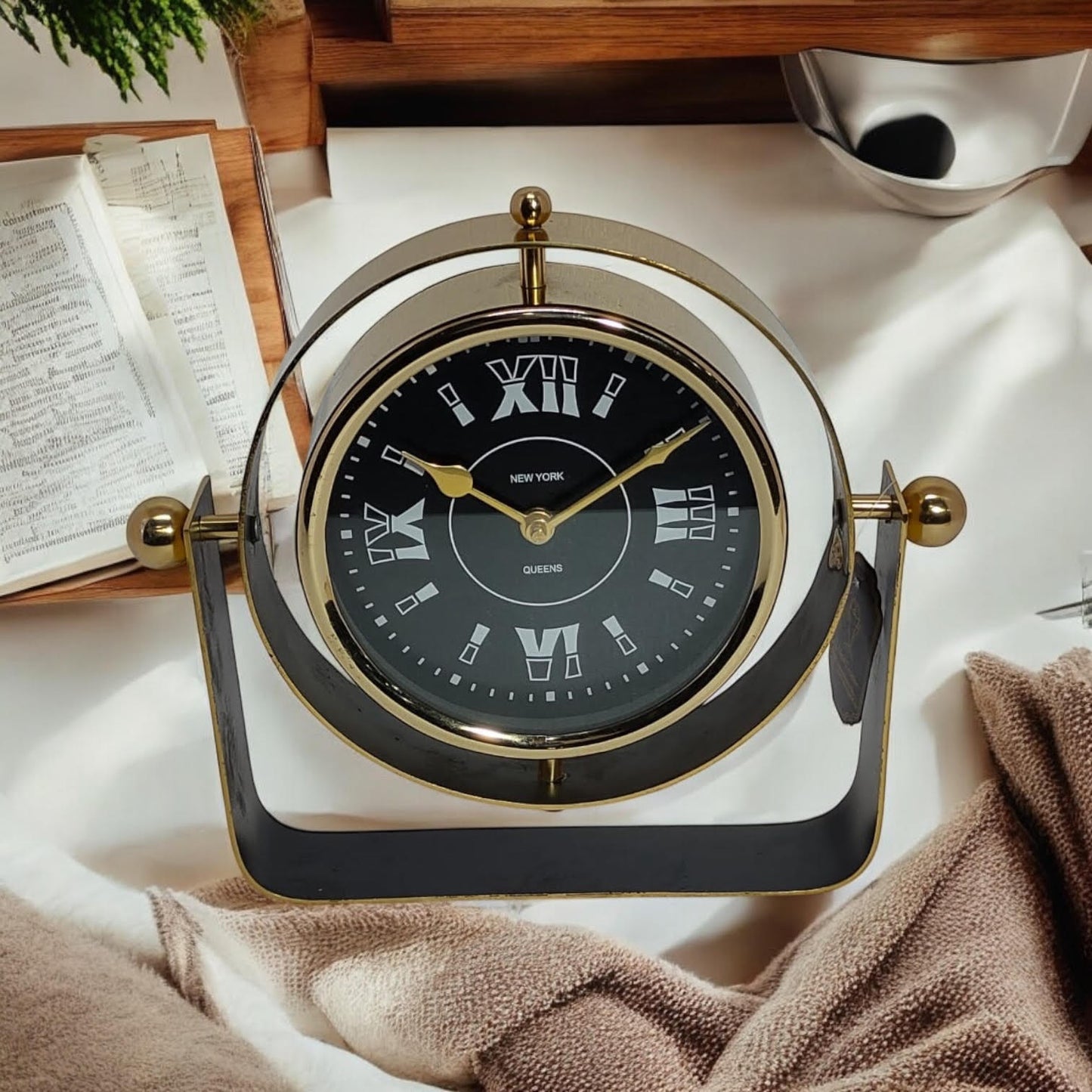 Silent Sweep Black Mantel Clock – Elegant Tabletop Timepiece with Quiet Operation, Sleek Design, and Easy-to-Read Face for Living Room, Bedroom, Office, or Home Décor (22 cm – Roman Numeral Dial)