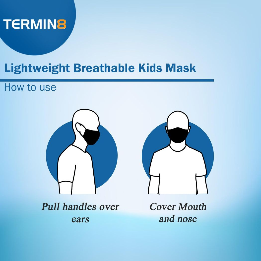 Termin8 Lightweight Breathable Reusable Face Mask for Kids, Machine Washable - Black