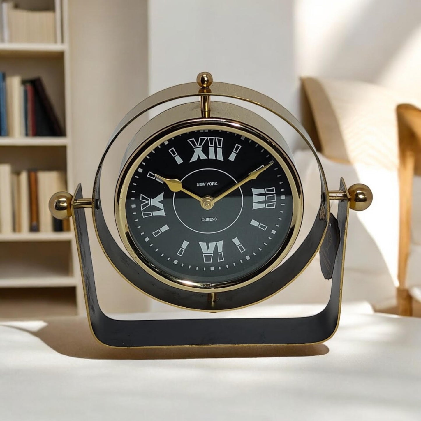 Silent Sweep Black Mantel Clock – Elegant Tabletop Timepiece with Quiet Operation, Sleek Design, and Easy-to-Read Face for Living Room, Bedroom, Office, or Home Décor (22 cm – Roman Numeral Dial)