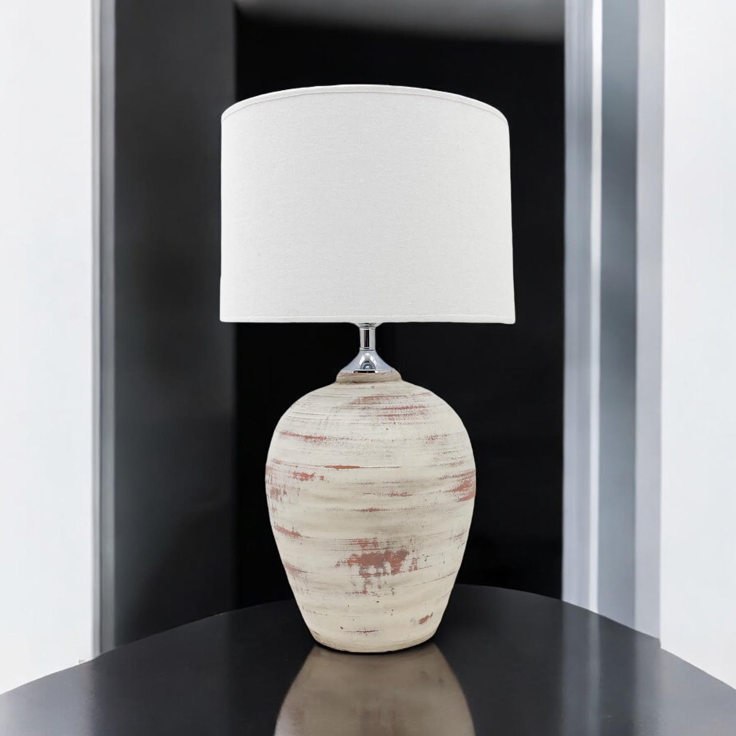 AcaciaHome Elegant Ceramic Table Lamp with Fabric Drum Shade – Decorative Bedside or Nightstand Light, Warm Soft Ambient Glow, E27 Bulb Compatible Lamp for Bedroom, Office & Desk (61cm Cream Lamp)