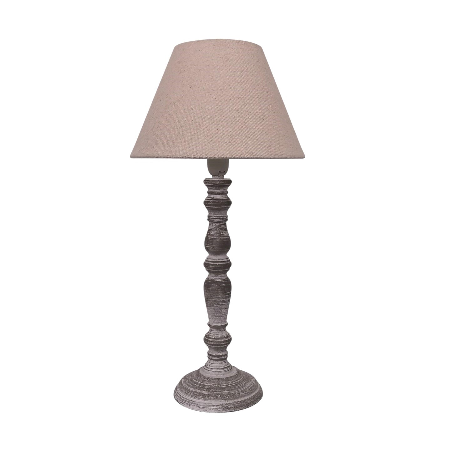 AcaciaHome Modern Tall Wooden Washed Table Lamp - Traditional Shabby Chic Design with Taupe Linen Shade, Wood Effect Finish for Living Rooms, Bedrooms, or Hallways Decor (32cm Grey with Brown Shade)