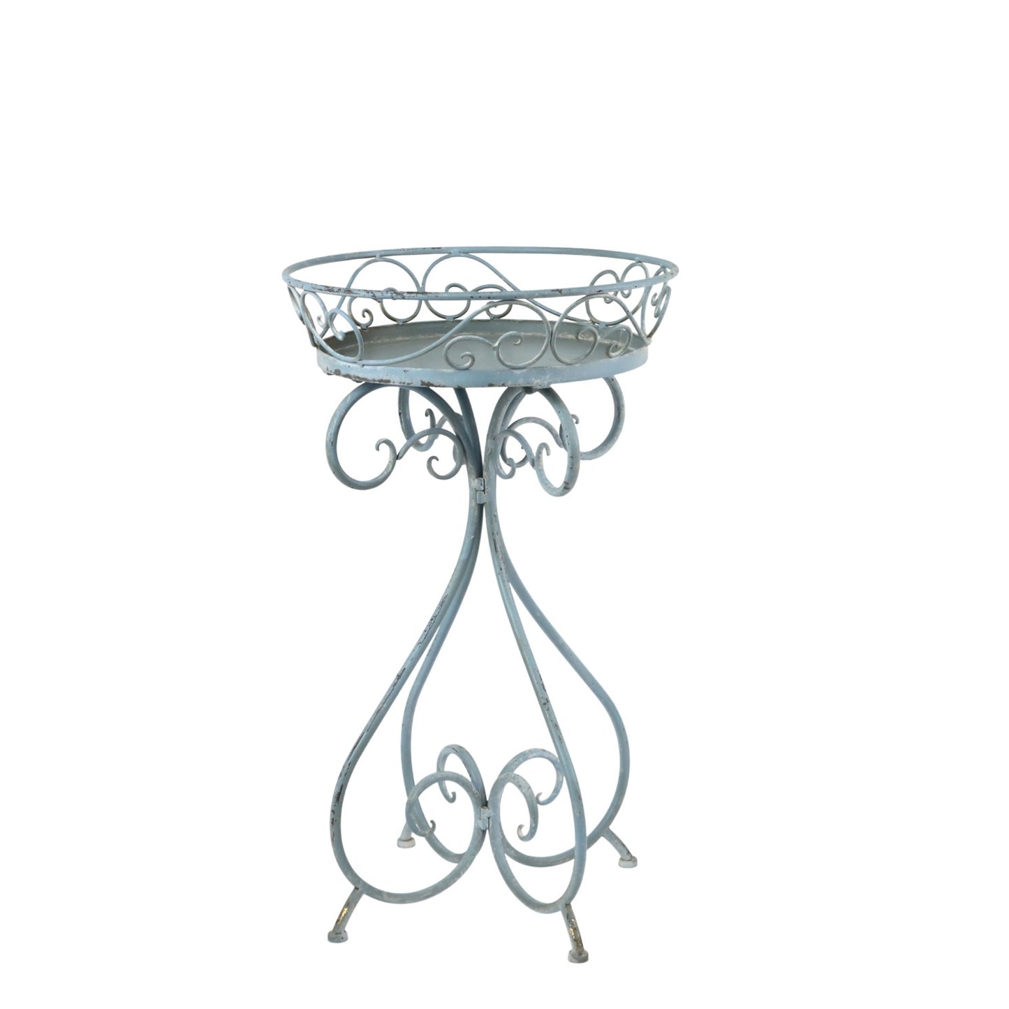 AcaciaHome Elegant 70cm Metal Round Plant Pot Holder Table Frame – Patina Finish Indoor Outdoor Garden Stand, Weatherproof Pedestal Plant Display for Patio, Balcony, Porch & Home Decor (Blue)
