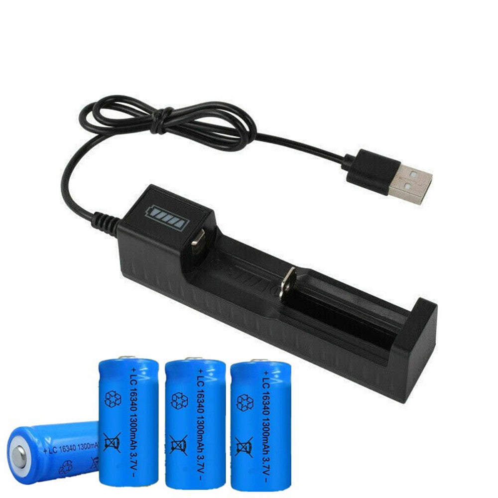 4 x 16340 Batteries 3.7V Li-ion Rechargeable Battery+1 x USB Charger  (US Logistics For USPS/DHL/Fedex/UPS. No designated logistics accepted，TK/TMEU only For self-pickup）