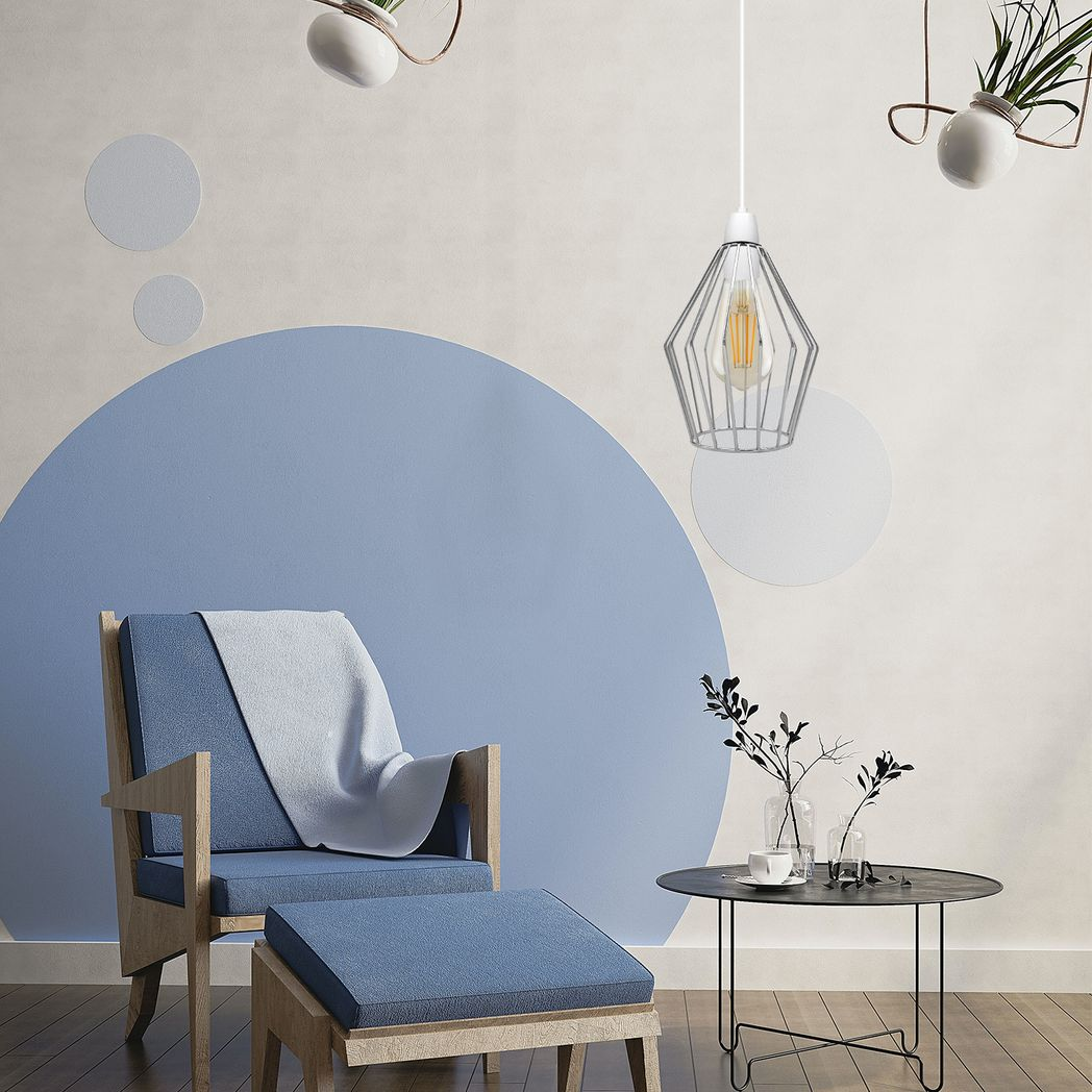 Modern Vintage Chrome Industrial Metal Rustic Lampshade Vintage Light Open Wire Frame cage Diamond Geometric Shape Lamp