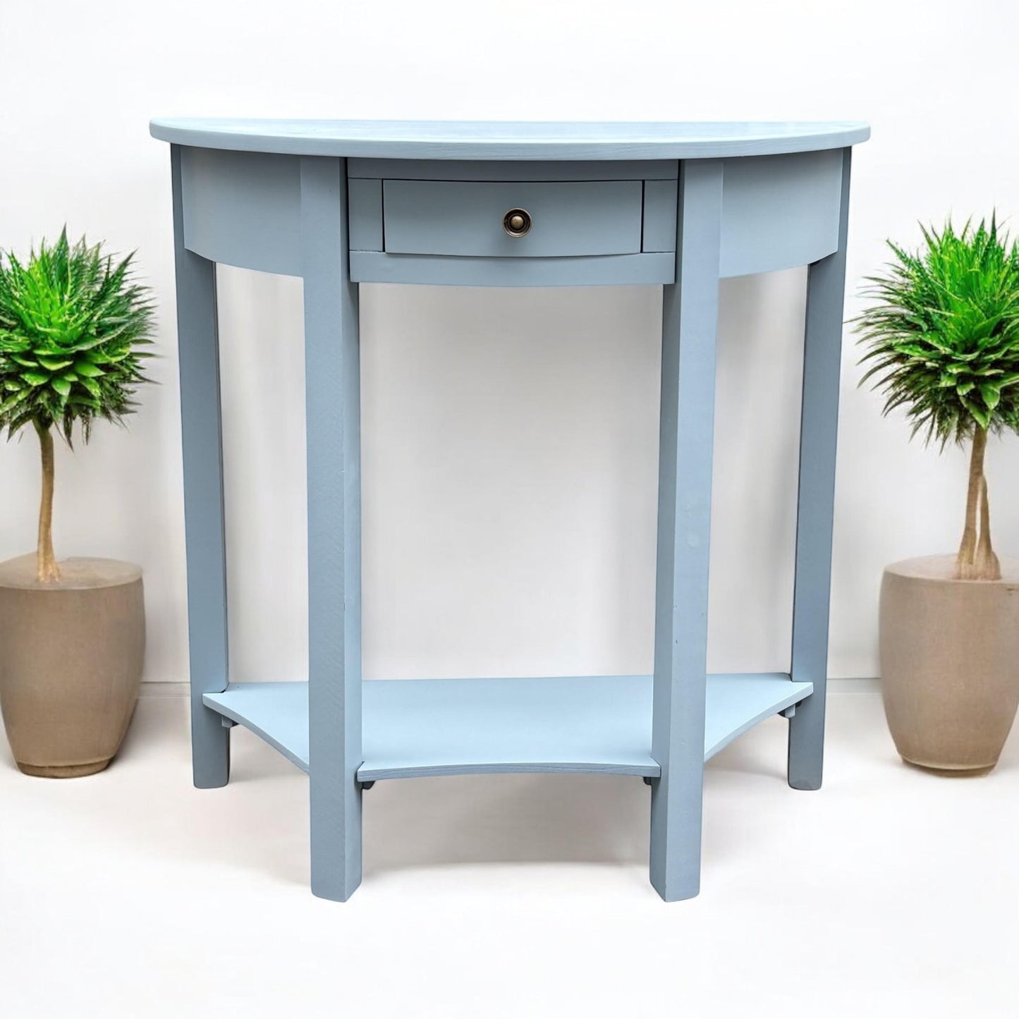 AcaciaHome Modern and Stylish 1 Drawer Semicircle Design Console Table - Art Deco Style with Storage, Medium Wood Tone, and Satin Knob Handle for Home, Office, or Living Spaces (Sky Blue)