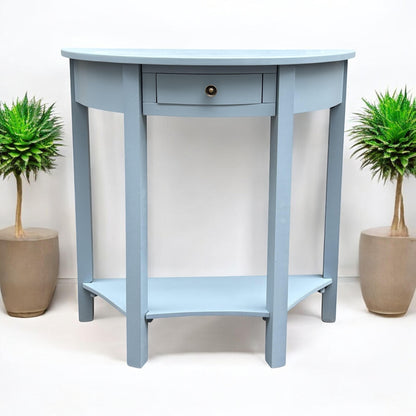 AcaciaHome Modern and Stylish 1 Drawer Semicircle Design Console Table - Art Deco Style with Storage, Medium Wood Tone, and Satin Knob Handle for Home, Office, or Living Spaces (Sky Blue)