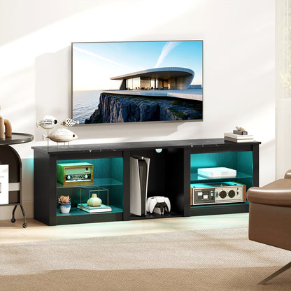 HOMCOM 70" TV Stand, with LED Lights and Storage - Black
