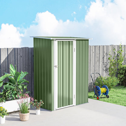 Outsunny 5ft x 3ft Garden Storage Shed, Galvanised Outdoor Metal Shed Waterproof with Sloped Roof, Lockable Door for Patio Tools, Equipment, Light Green