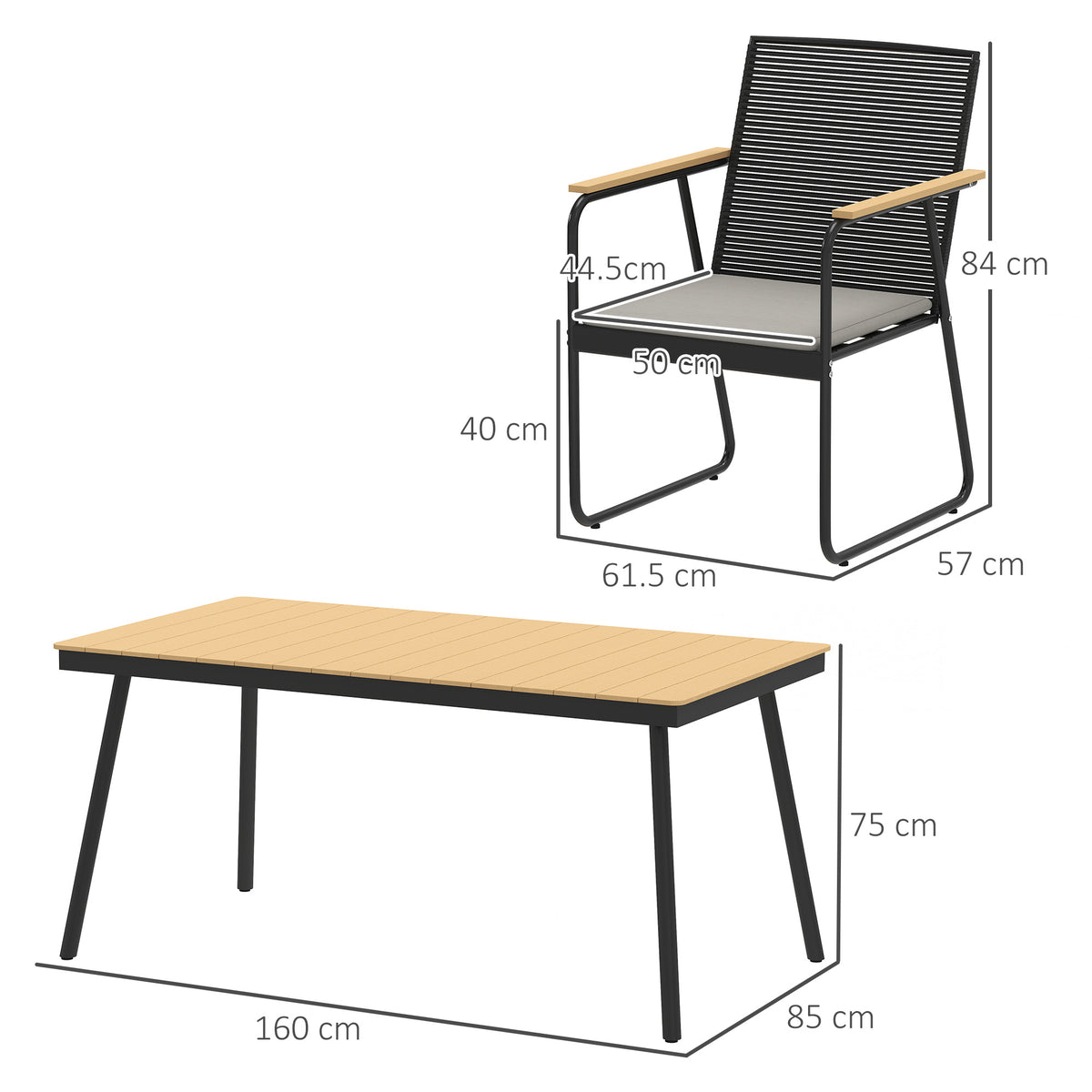 Outsunny 6‑Seater Garden Dining Set with Cushions, Rattan Backrest, Plastic Top, Garden Furniture Set, Natural Wood Finish