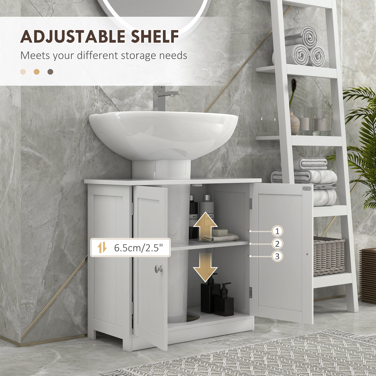 HOMCOM Under Sink Bathroom Storage Cabinet 2 Layers Vanity Unit Wooden - White