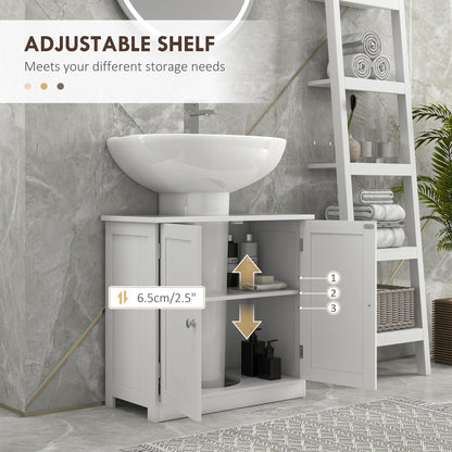 HOMCOM Under Sink Bathroom Storage Cabinet 2 Layers Vanity Unit Wooden - White