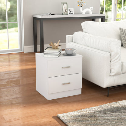 HOMCOM Modern Bedside Table, Beside Cabinet with 2 Drawers, for Bedroom, Living Room, White