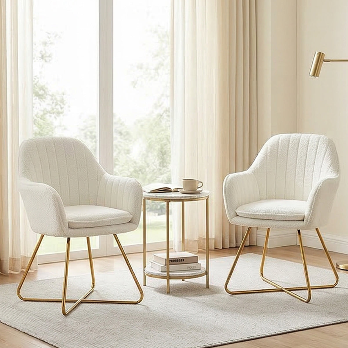 HOMCOM Set of Two Boucle Dining Chairs - Cream