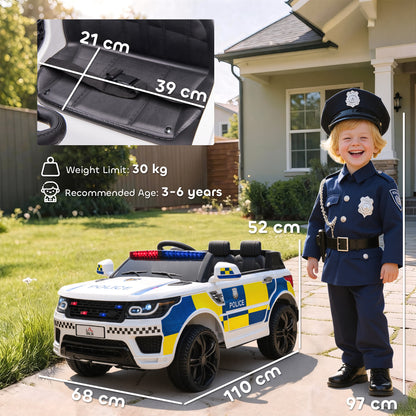 HOMCOM Ride on Police Kids Car 12V Electric Car for 3-6 Years with Remote Control Siren Flashing Lights Suspension, White