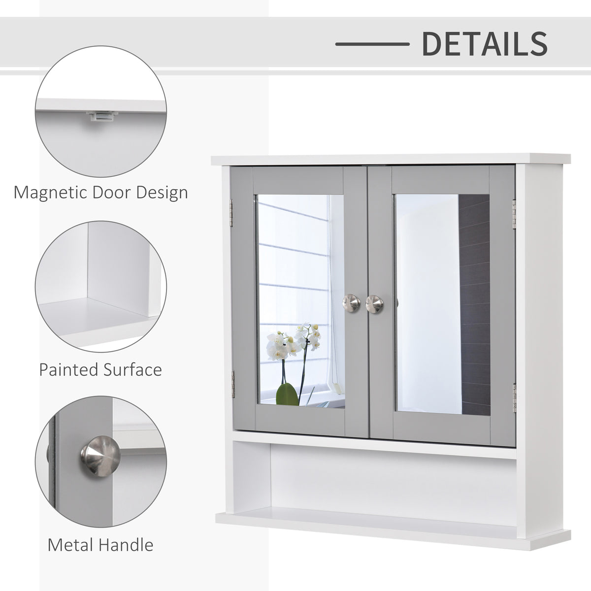 kleankin Bathroom Wall Storage Cabinet - Grey