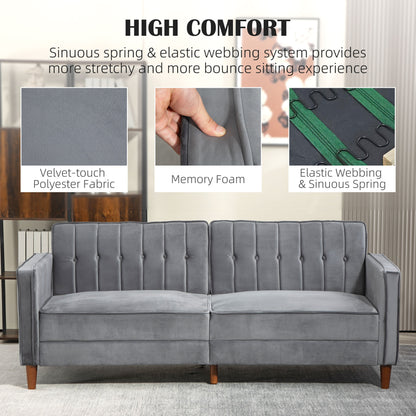 HOMCOM Velvet-Feel Three-Seater Sofa Bed with Wooden Legs, 300 kg - Dark Grey