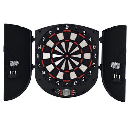HOMCOM  Electronic Dartboard Set 26 Games and 185 Variations with 6 Darts and Cabinet to Stroage Multi-Game Option Ready-to-Play