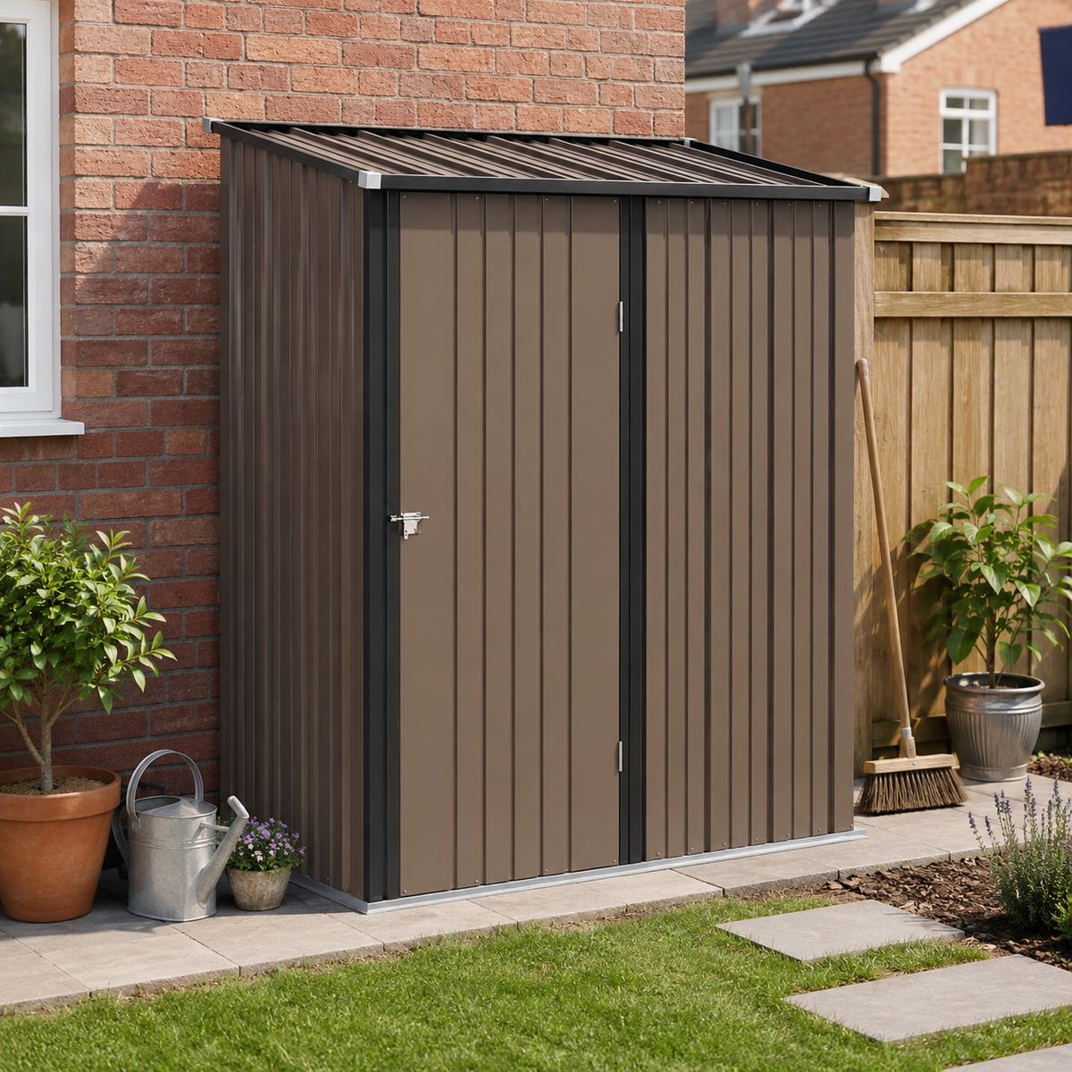 Outsunny 5.3 x 3.1ft Corrugated Steel Garden Shed - Brown