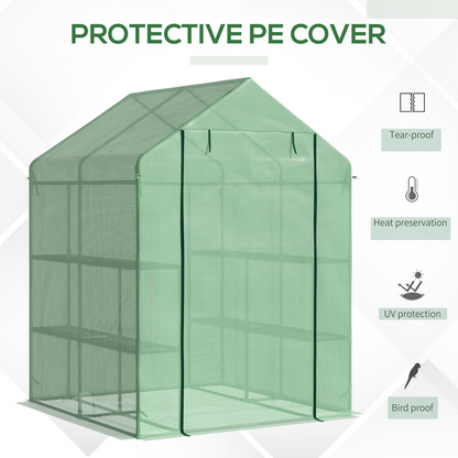 Walk in Garden Greenhouse Outdoor Grow House Shelves, 143x138x190cm Outsunny