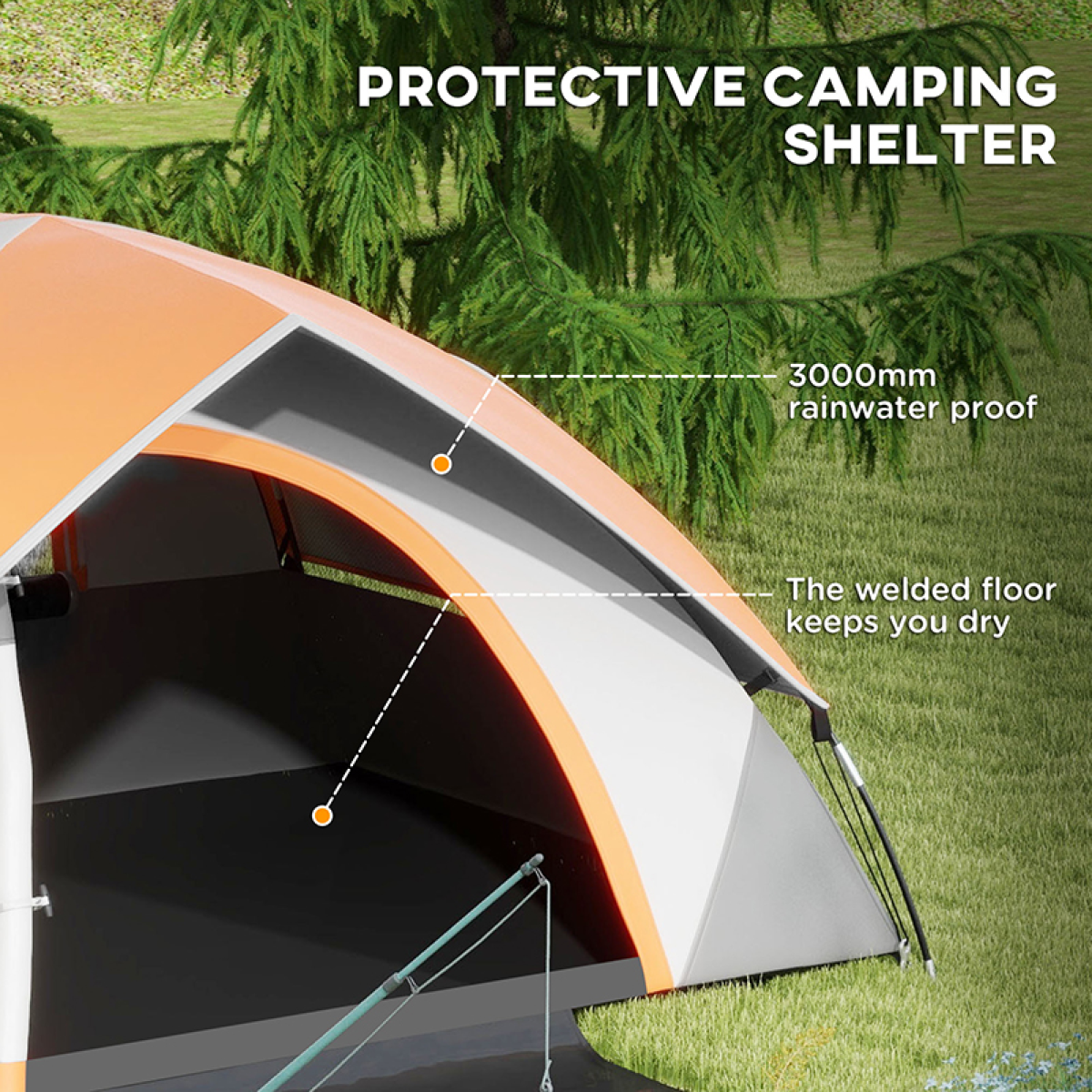 Outsunny Camping Tent, 2 Man Family Tent, Grey and Orange