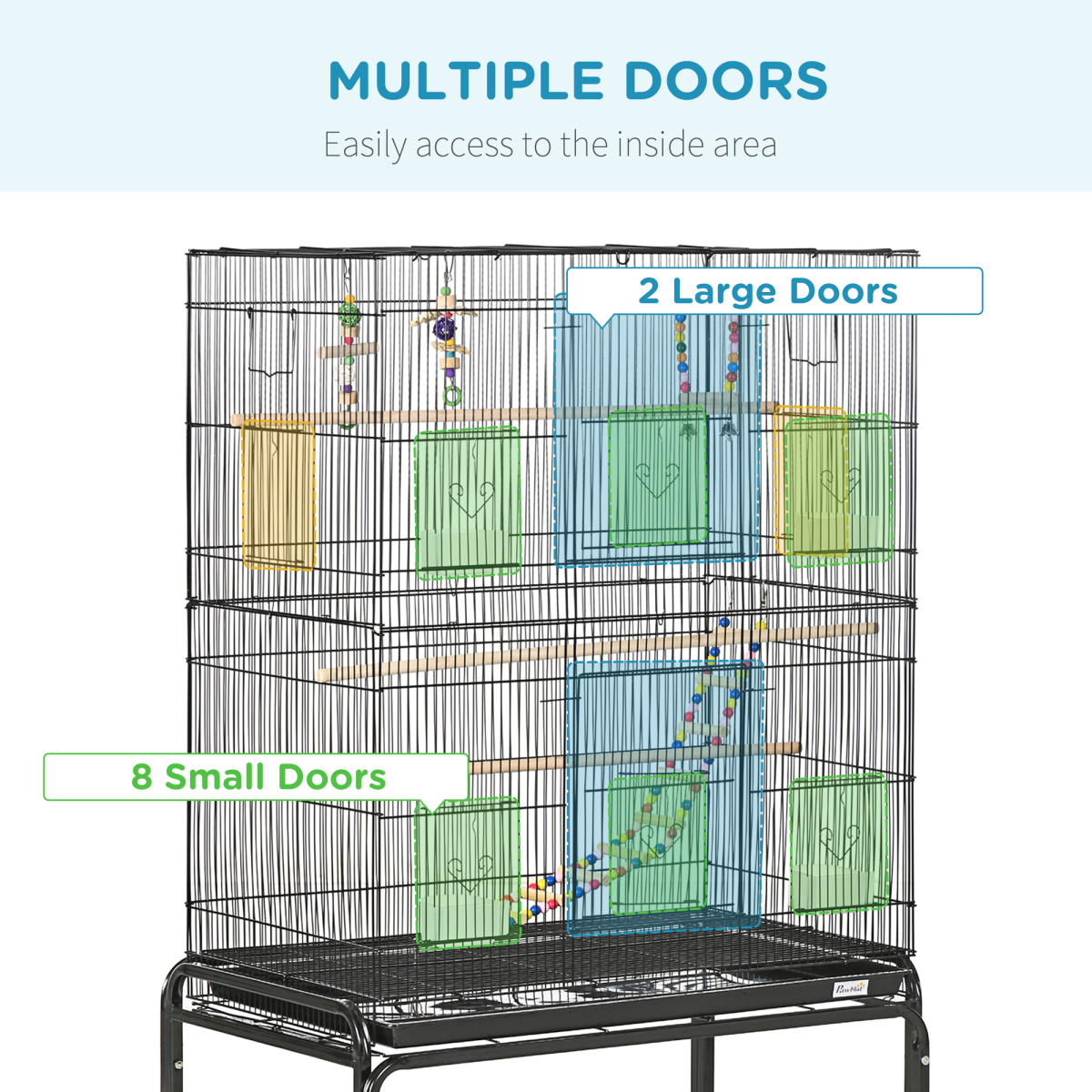 Bird Cage, with Stand, Wheels, Toys, for Budgies, Finches, Parakeets