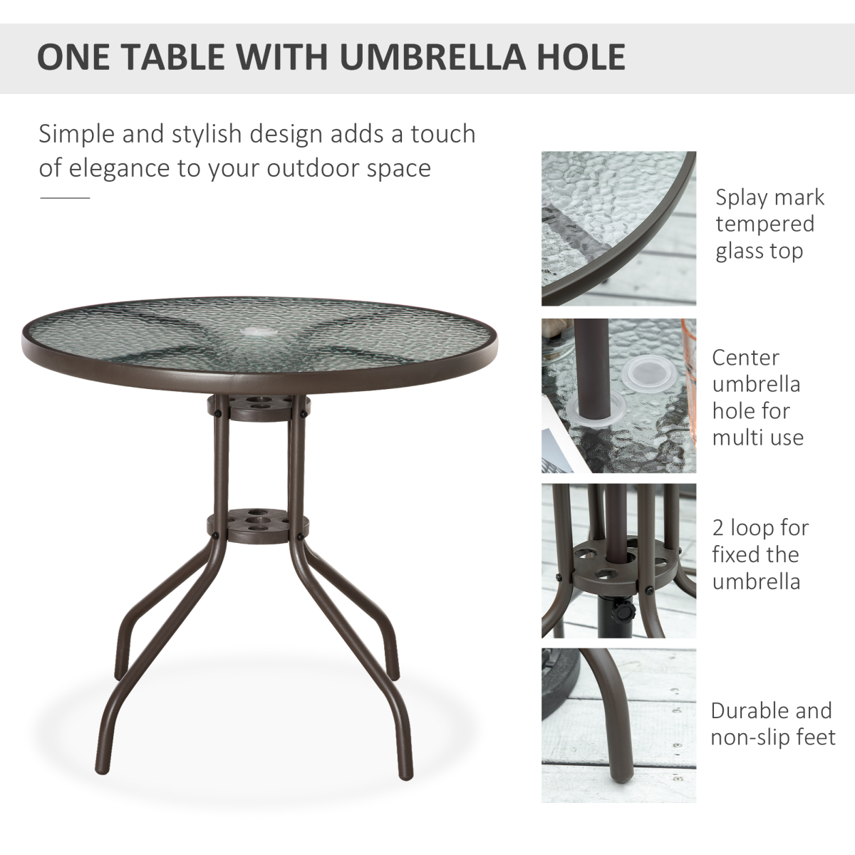 6Pc Patio Dining Set with Umbrella, 4 Folding Chairs Glass Table