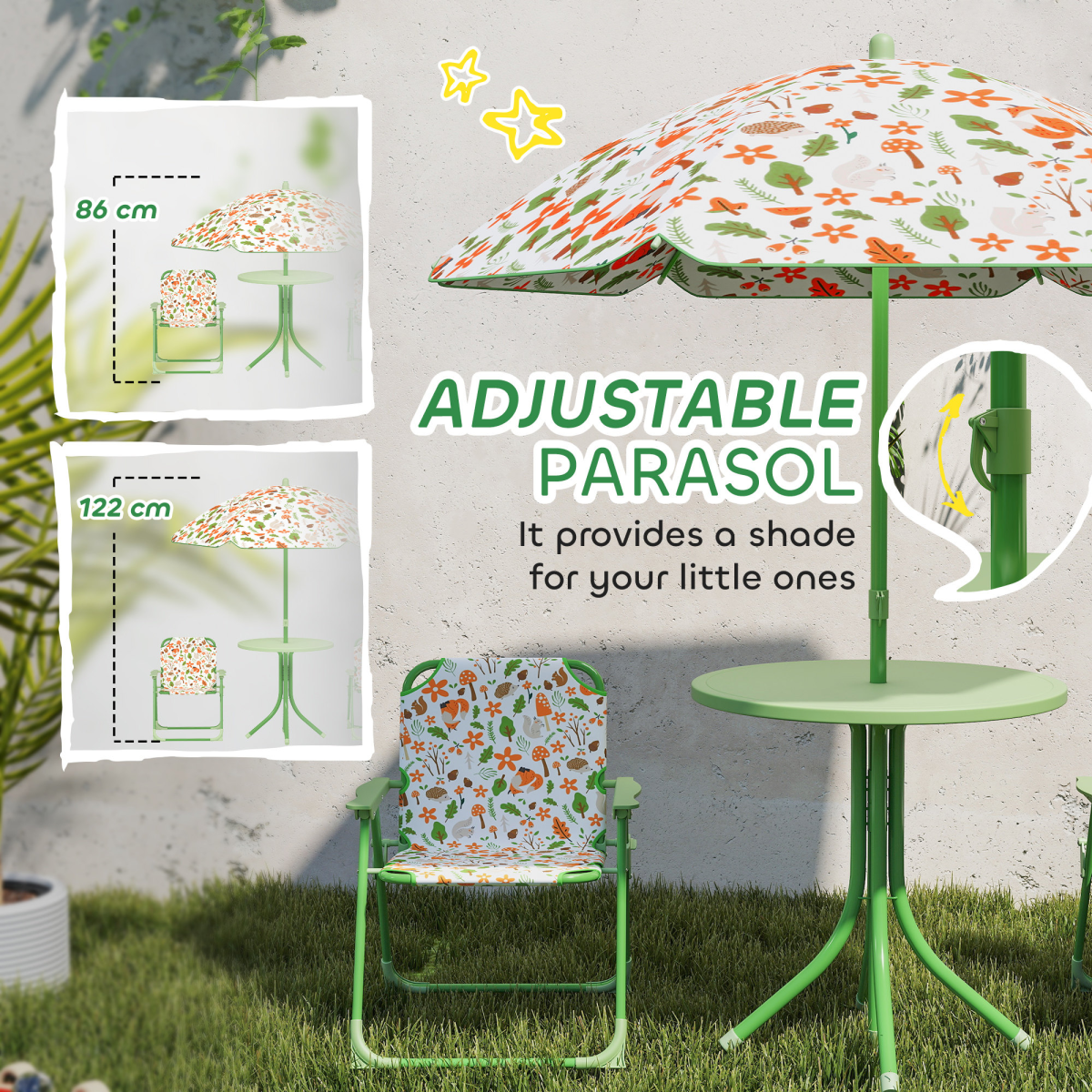 Cute Fox Design Kids Outdoor Furniture Set with Adjustable Parasol
