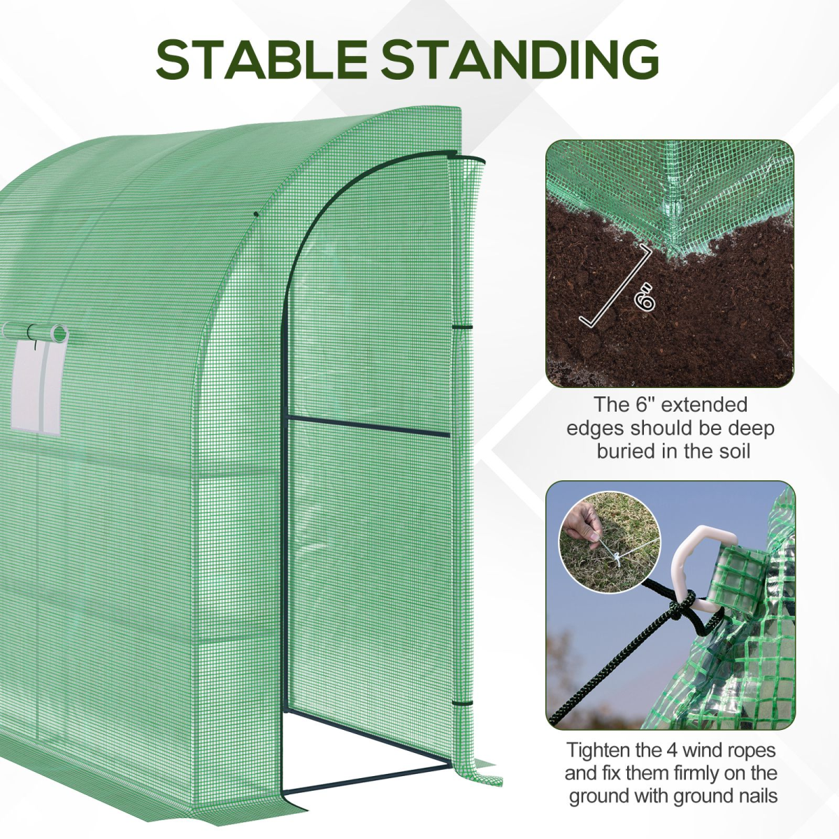 Walk-In Lean to Wall Greenhouse Window&Door 200Lx 100W x 215Hcm Green Outsunny