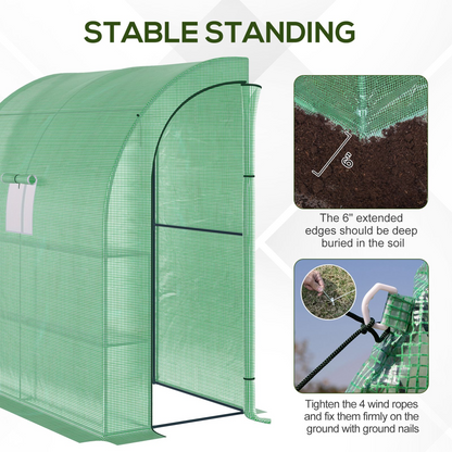 Walk-In Lean to Wall Greenhouse Window&Door 200Lx 100W x 215Hcm Green Outsunny