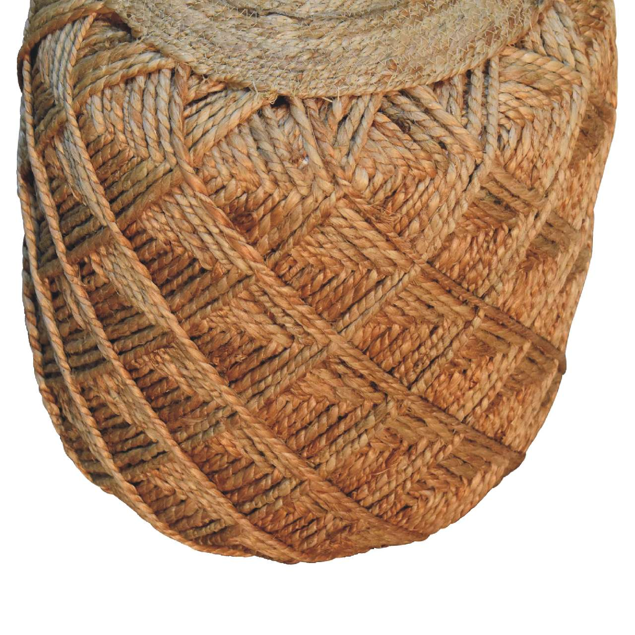 Artisan Furniture Solid Wood Jute Fiber Footstool Large Pattern, Beige