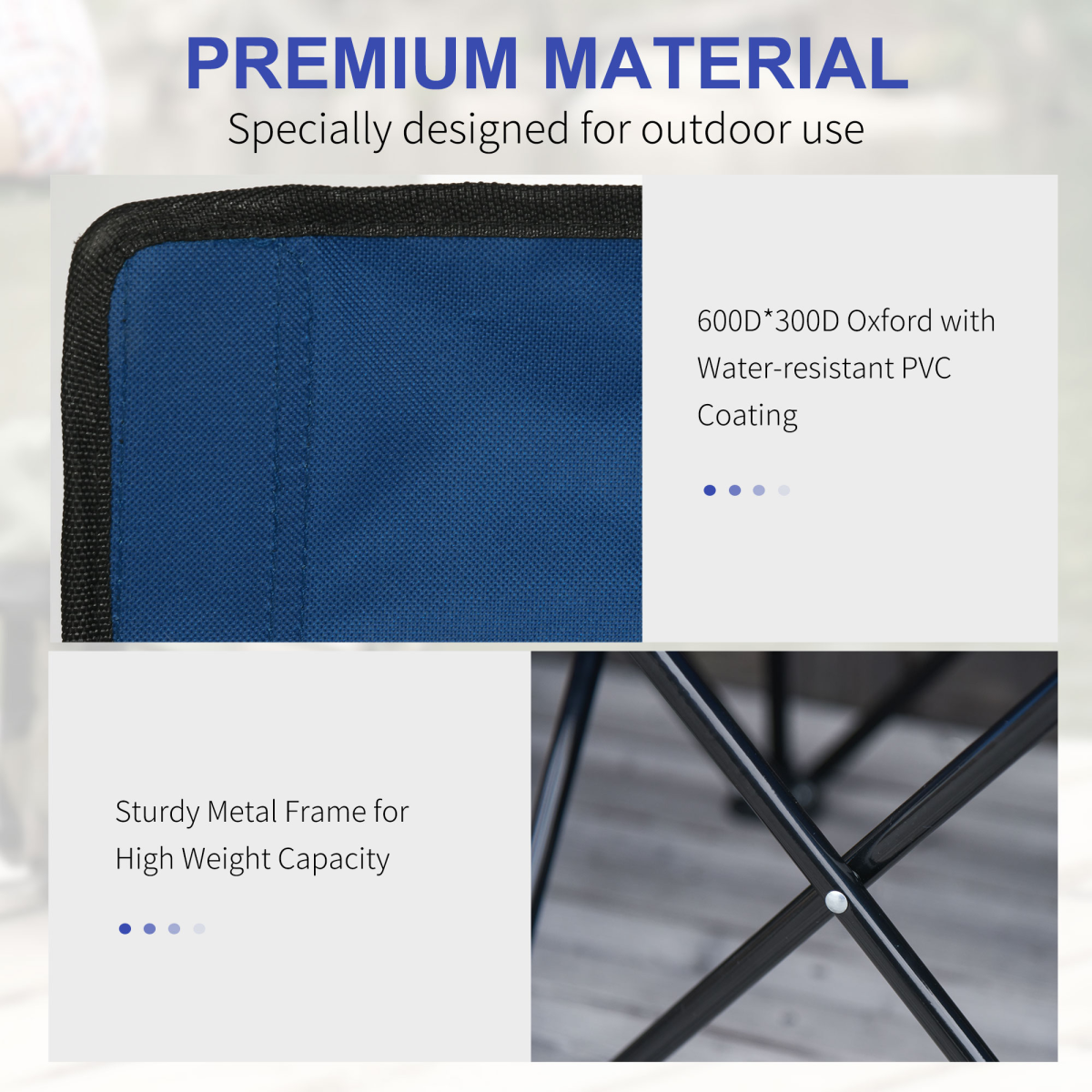 Outsunny 6 Seat Folding Bench Multi Deck Chair Cup Holder Camping Steel Blue