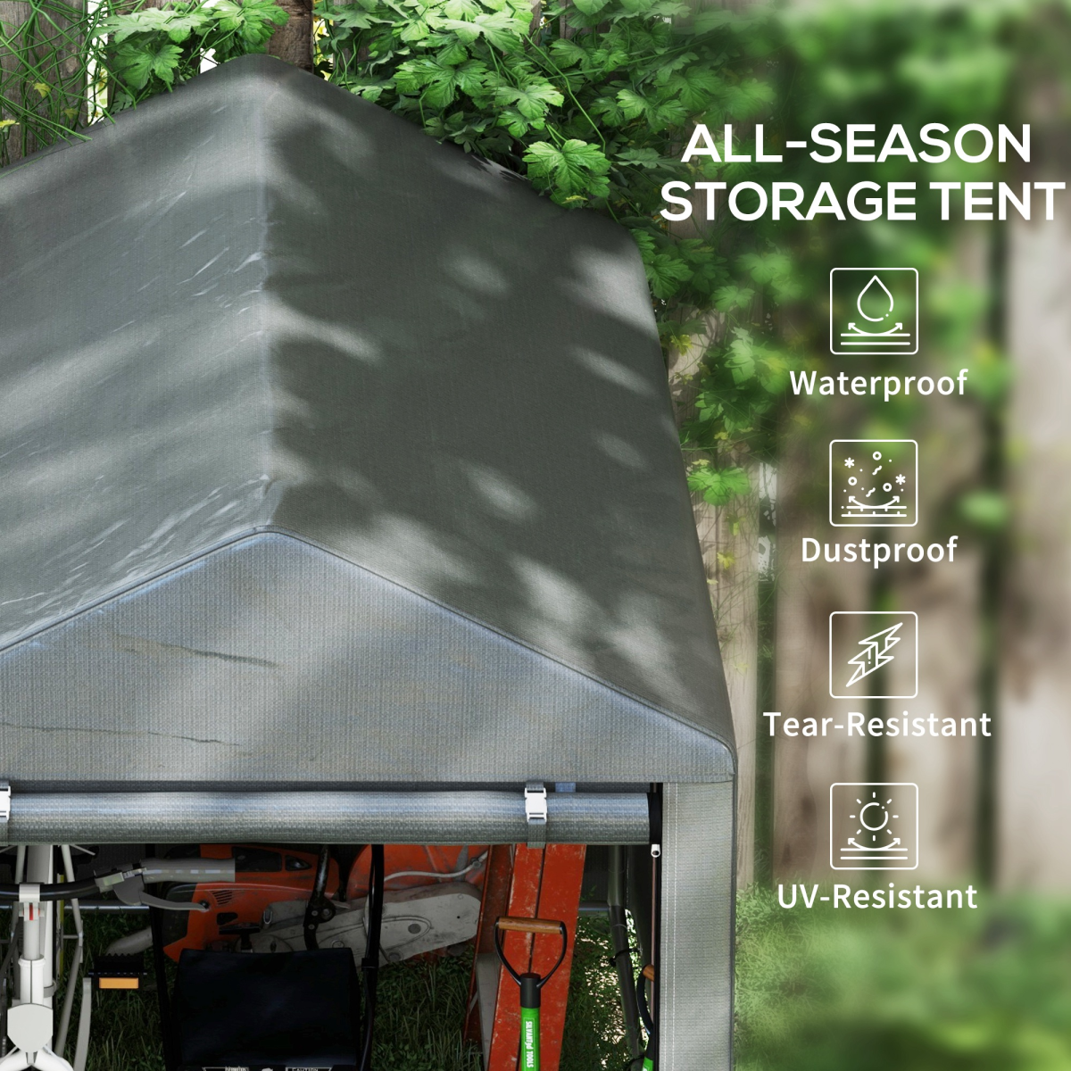 Outsunny 179 x 120cm Temporary Garden Shed, with Weather-resistant Plastic Cover and Accessories - Dark Grey
