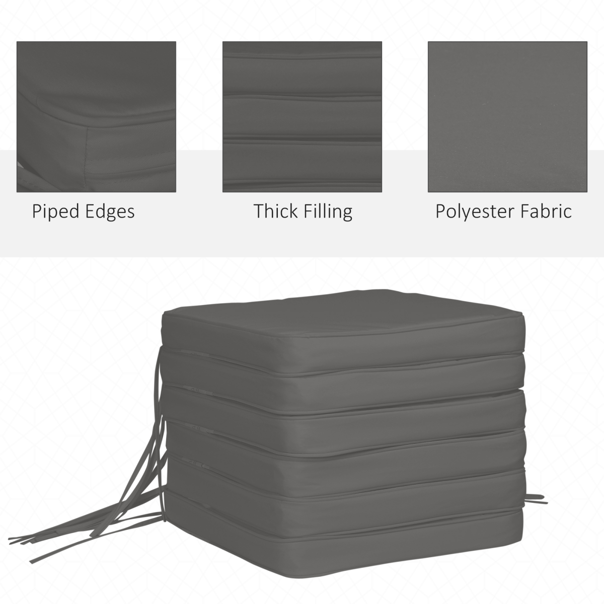 Outsunny Set of 6 Chair Cushion Seat Pads Dining Chair w/ Straps Outdoor Grey