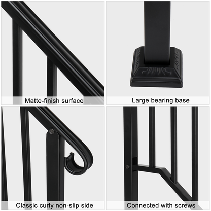 [Same Code：11384510  73142795]Artisasset Matte Black Outdoor 3 Level Iron Handrail
